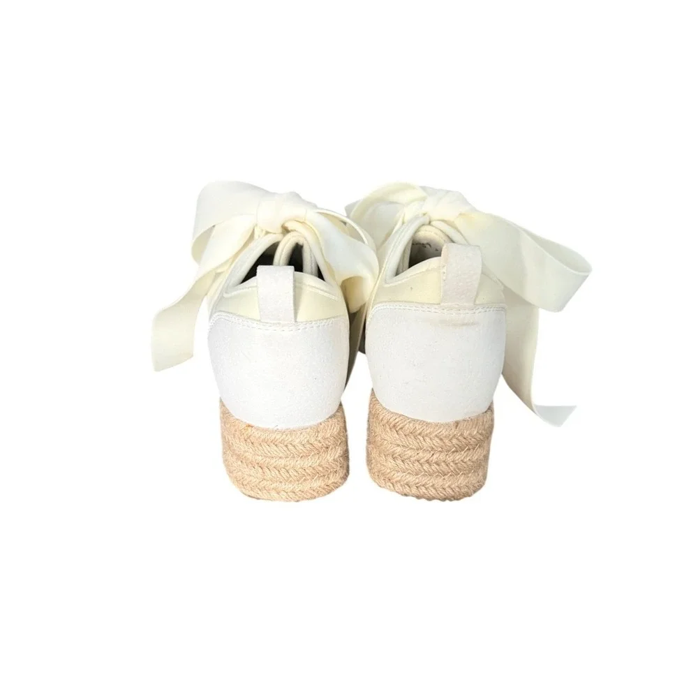 Menina Off White Satin Ribbon Bow Espadrille Platform Sneakers Womens